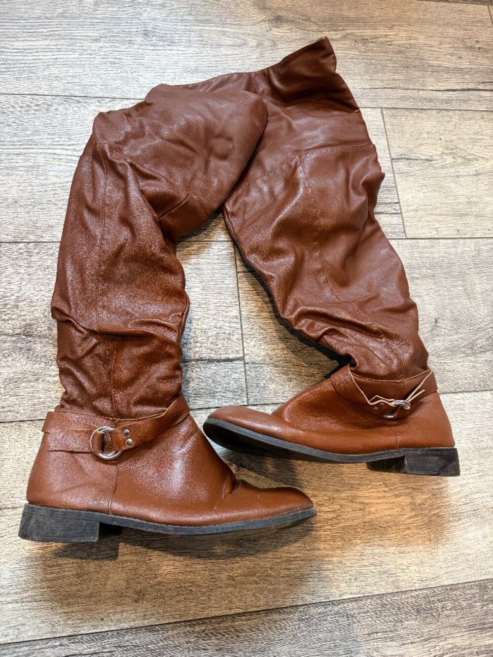 Womens Brown Leather 7W Over the Knee Boots